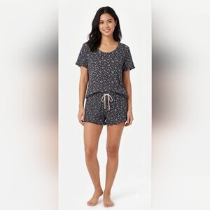 ✨ René Rofé Grey & Pink Heart Print Pajama Short Set | Size L 💕
